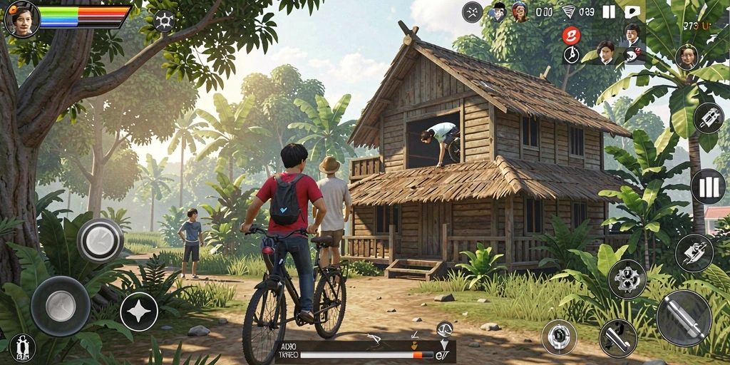 Tampilan gameplay mendalam dalam 2739 yang menampilkan berbagai aktivitas sehari-hari.