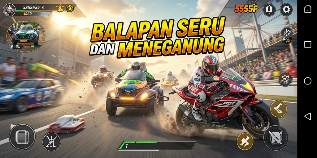 Gameplay menegangkan dalam balapan mobil yang cepat.