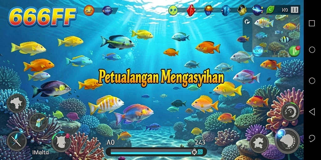 Menggambarkan gameplay seru menembak ikan di 666FF.