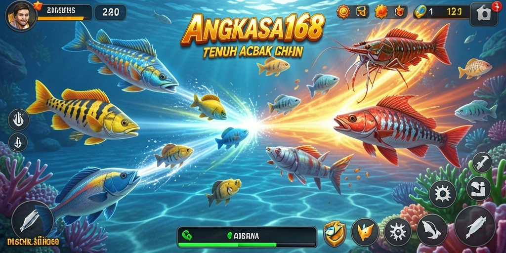 Screenshot gameplay ANGKASA168 menampilkan aksi menembak ikan yang seru.