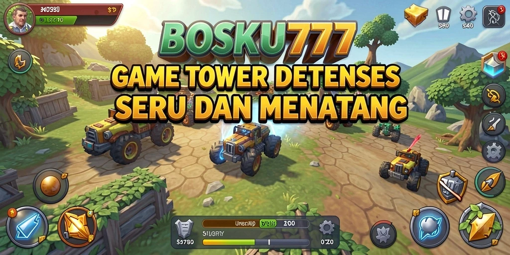 Tangkapan layar utama BOSKU777 menampilkan aksi gameplay Tower Defense yang mendebarkan.