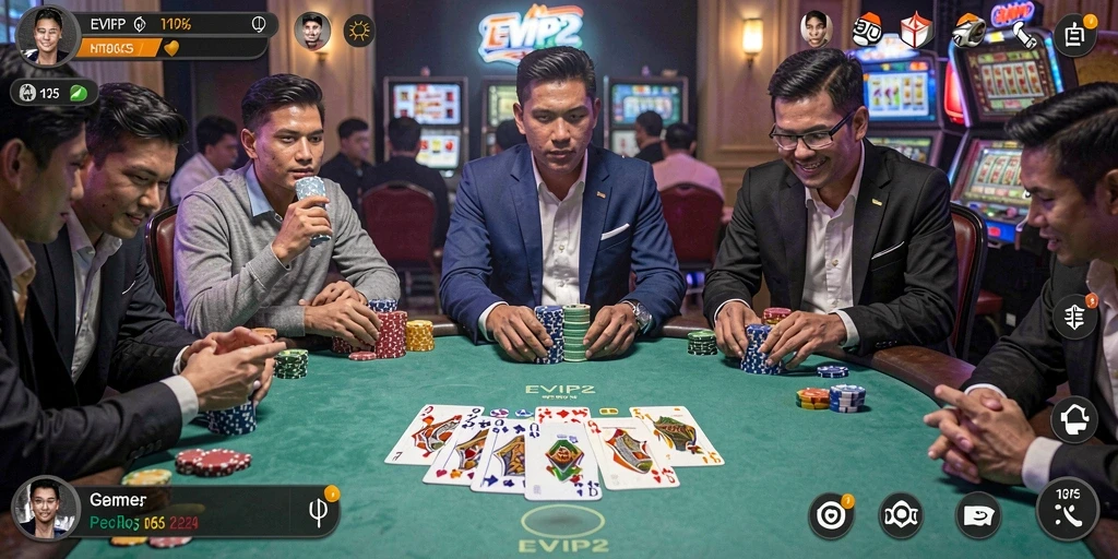 Tampilan gameplay seru EVIP2 dalam permainan Poker.