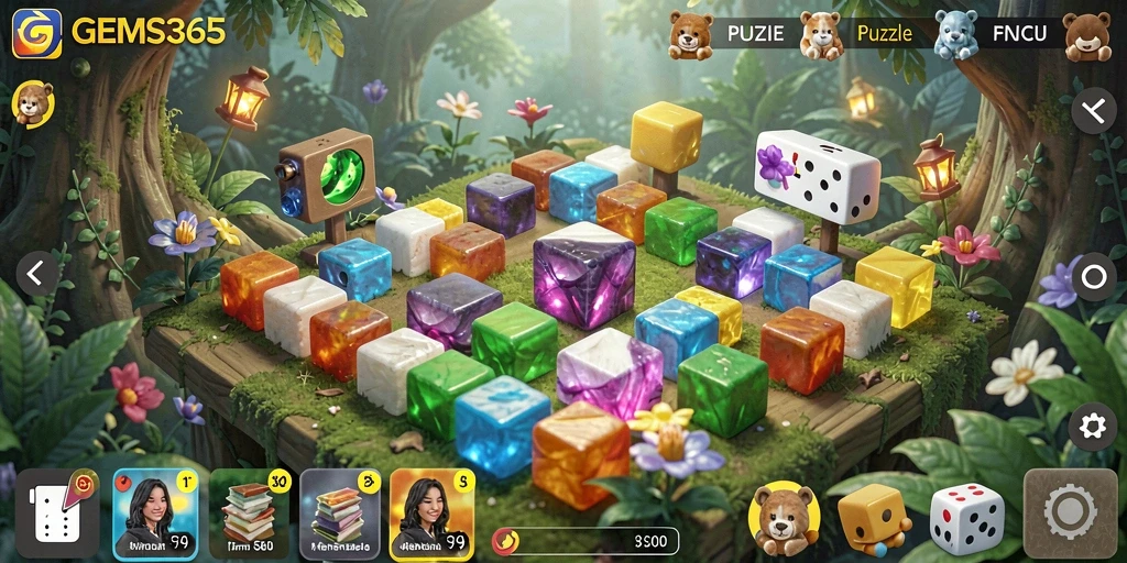 Tampilan gameplay GEMS365 dengan puzzle permata yang menantang.