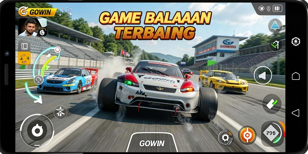 Screenshot GOWIN menampilkan aksi balapan yang seru dan mendebarkan.