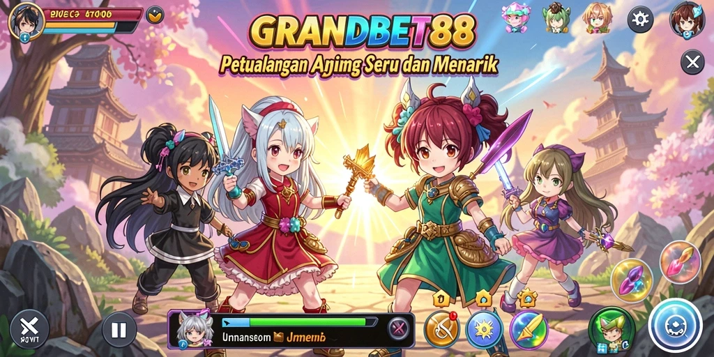 Tampilan gameplay seru di GRANDBET88 dengan karakter anime yang dinamis.