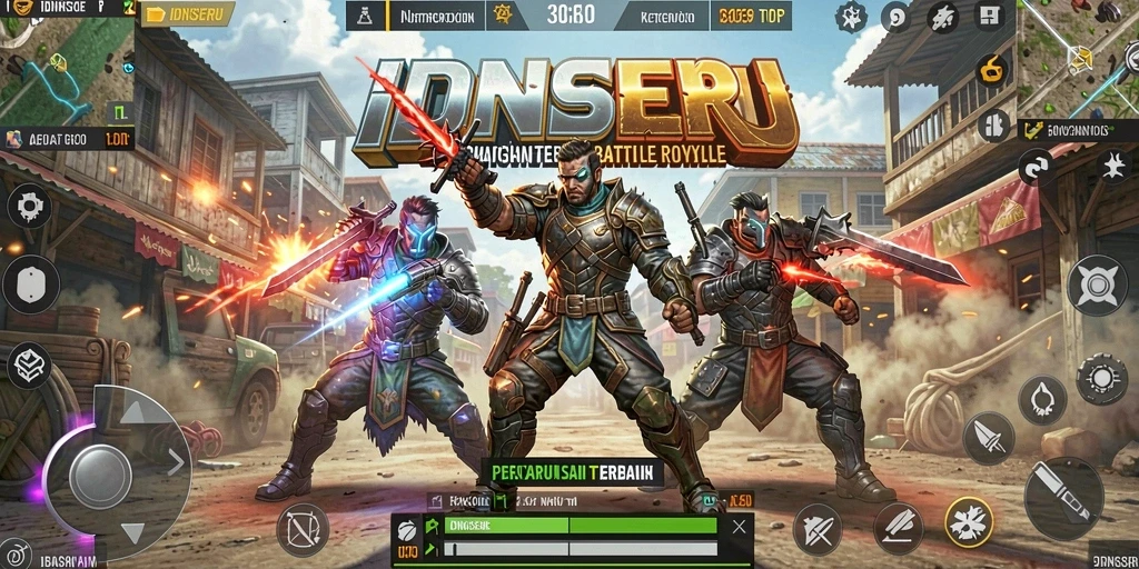 Screenshot IDNSERU menunjukkan pertarungan intens dalam permainan Battle Royale.