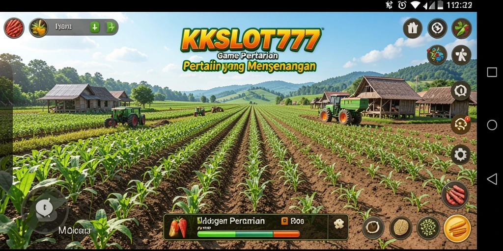 Screenshot utama KKSLOT777 menunjukkan aktivitas bertani yang seru.