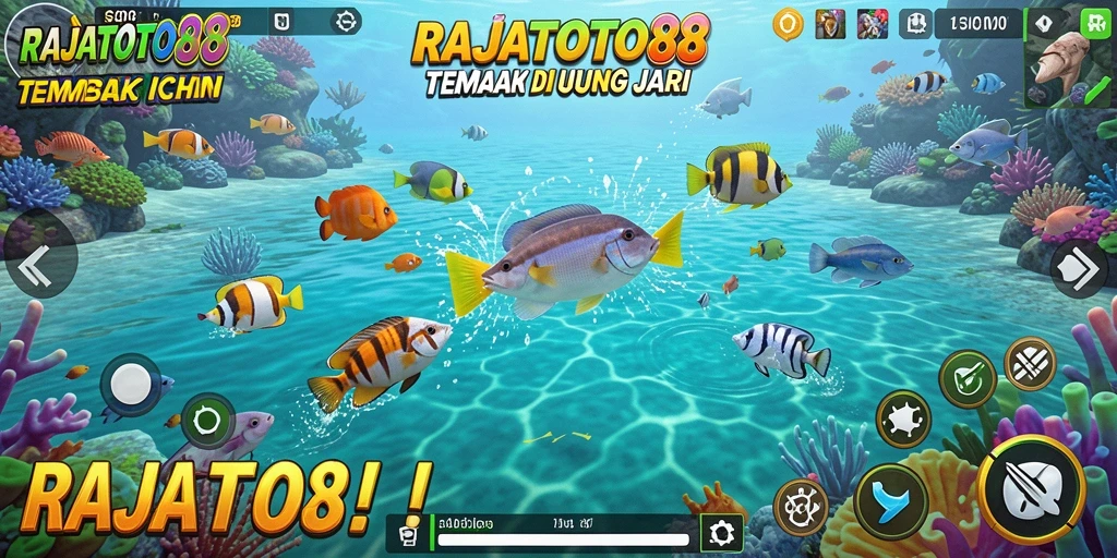 Screenshot utama RAJATOTO88 menampilkan aksi menembak ikan yang mendebarkan.