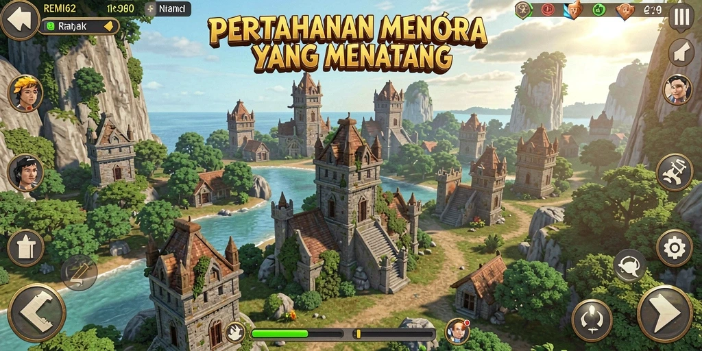 Screenshot gameplay REMI62 menampilkan strategi Tower Defense yang seru.