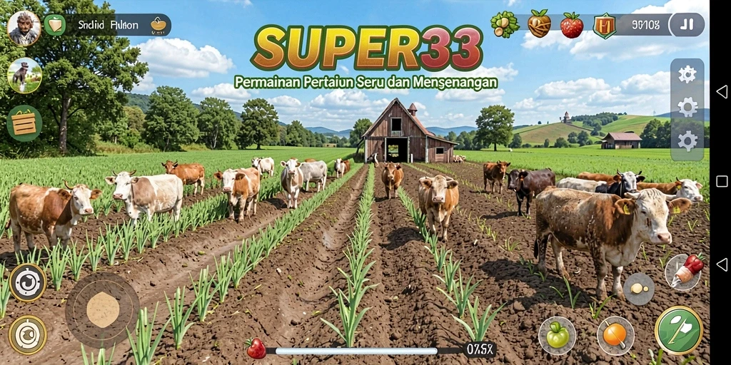 Tangkapan layar SUPER33 menampilkan gameplay pertanian yang menarik.