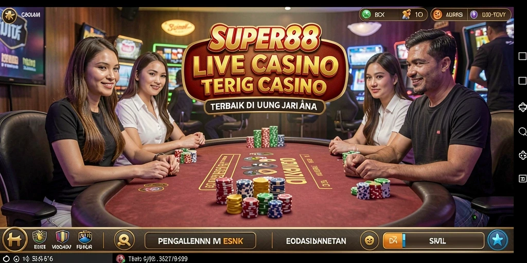 Screenshot SUPER88 menampilkan dealer kasino profesional sedang menjalankan permainan secara langsung.