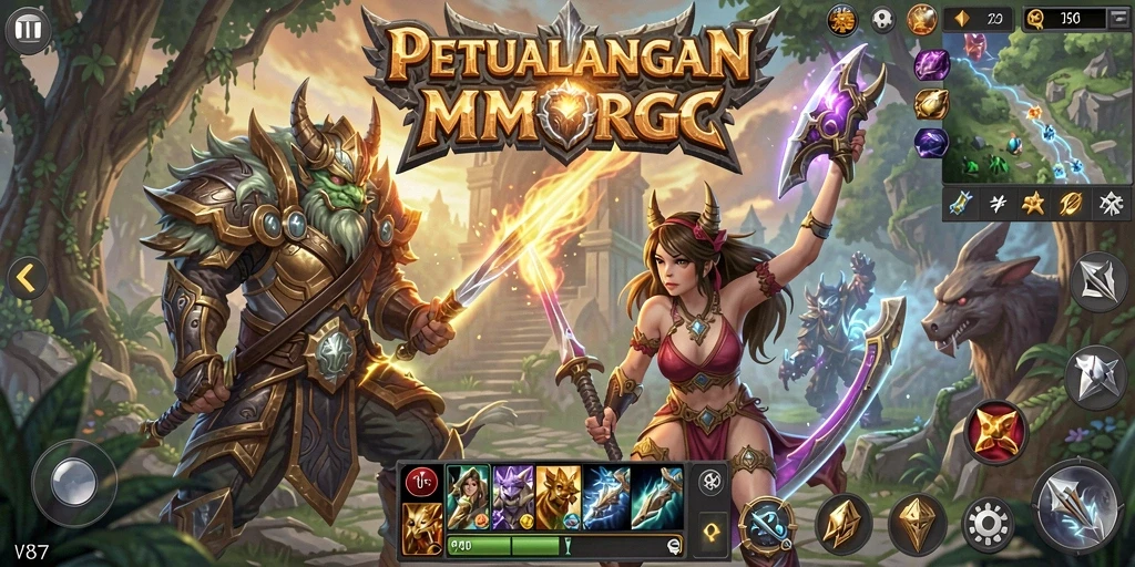 Tampilan gameplay menarik V87 dalam petualangan MMORPG.
