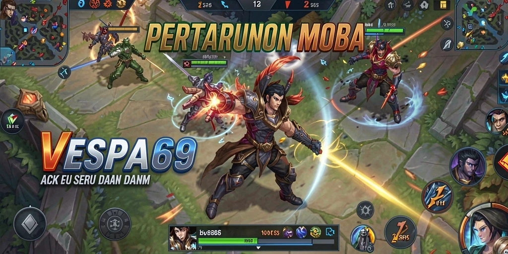 Tampilan gameplay seru VESPA69 dalam aksi pertempuran MOBA.