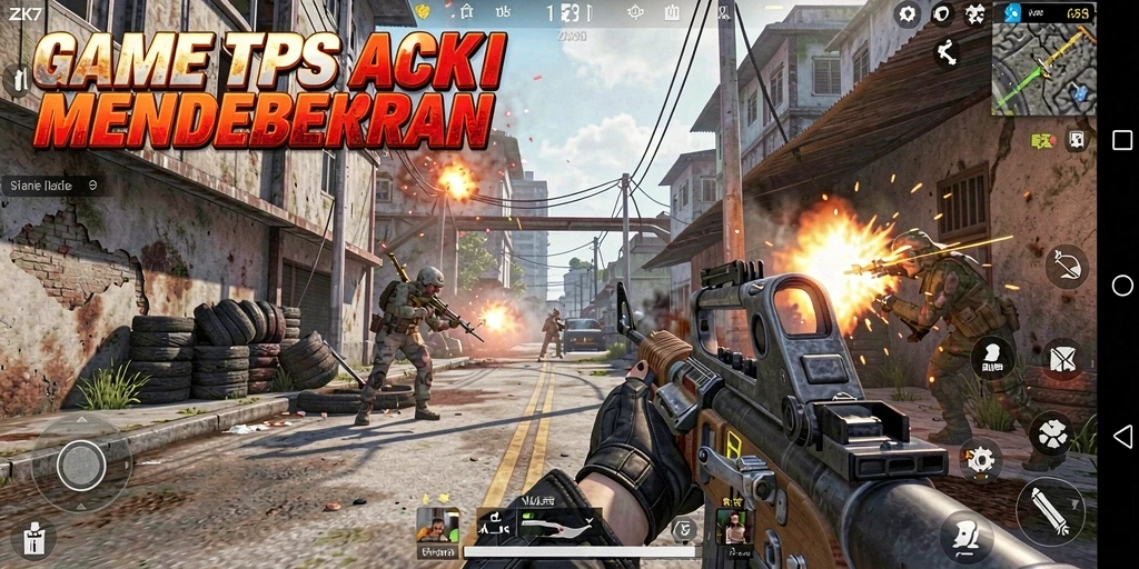 Tampilan gameplay seru dari ZK7, menampilkan aksi TPS yang menegangkan.